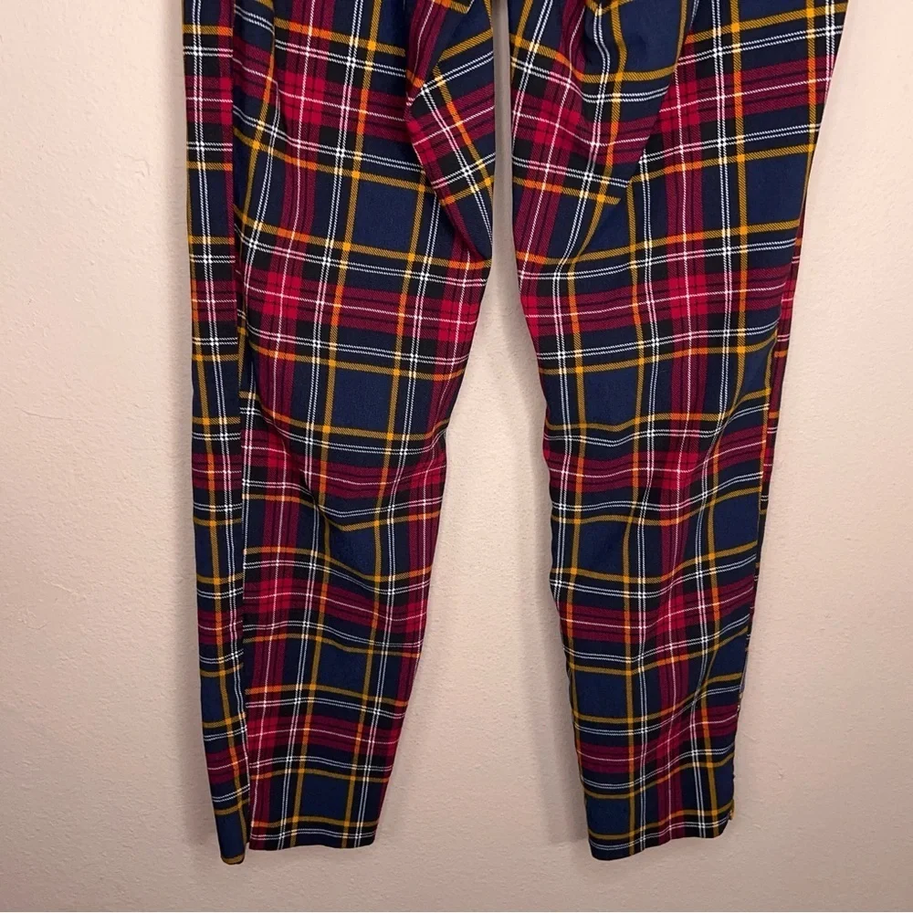 Size 6 Plaid Pants Stretch Time And Tru Red Blue Gold Ankle Preppy Academia